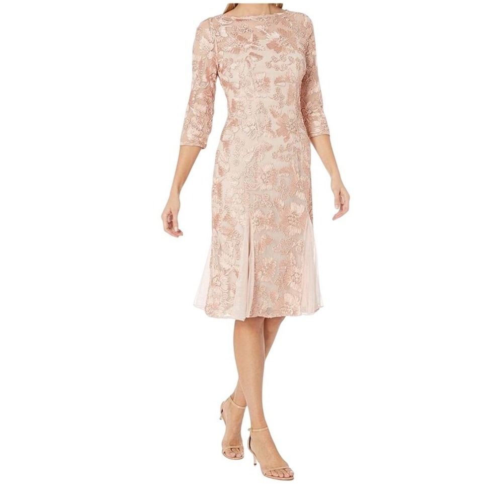 Alex‎ Evenings NWT Peach Floral Corded Embroidery Dress 217412 8P